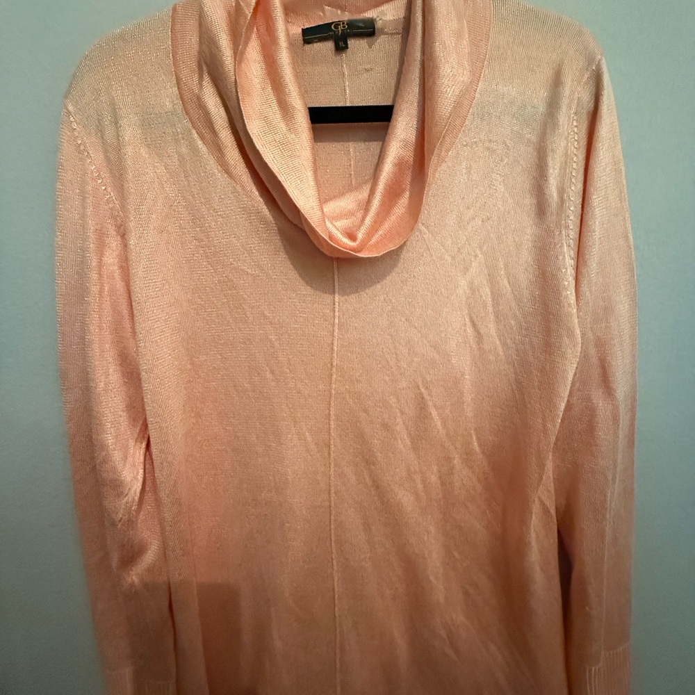 BG New York Peachy Cowl Neck Sweater Lightweight Knit